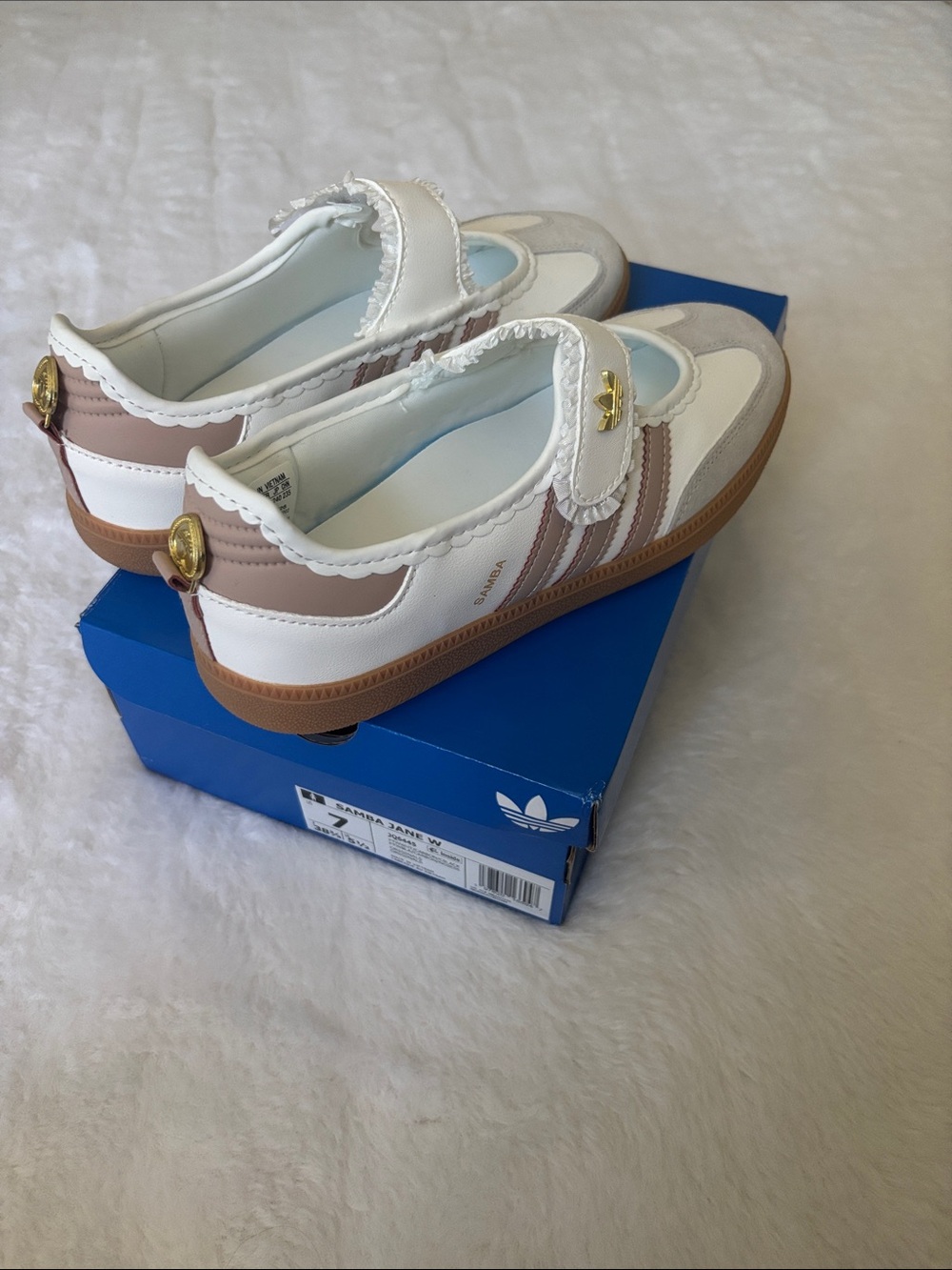 adidas women’s Samba Mary Jane in White, Pink & Gum